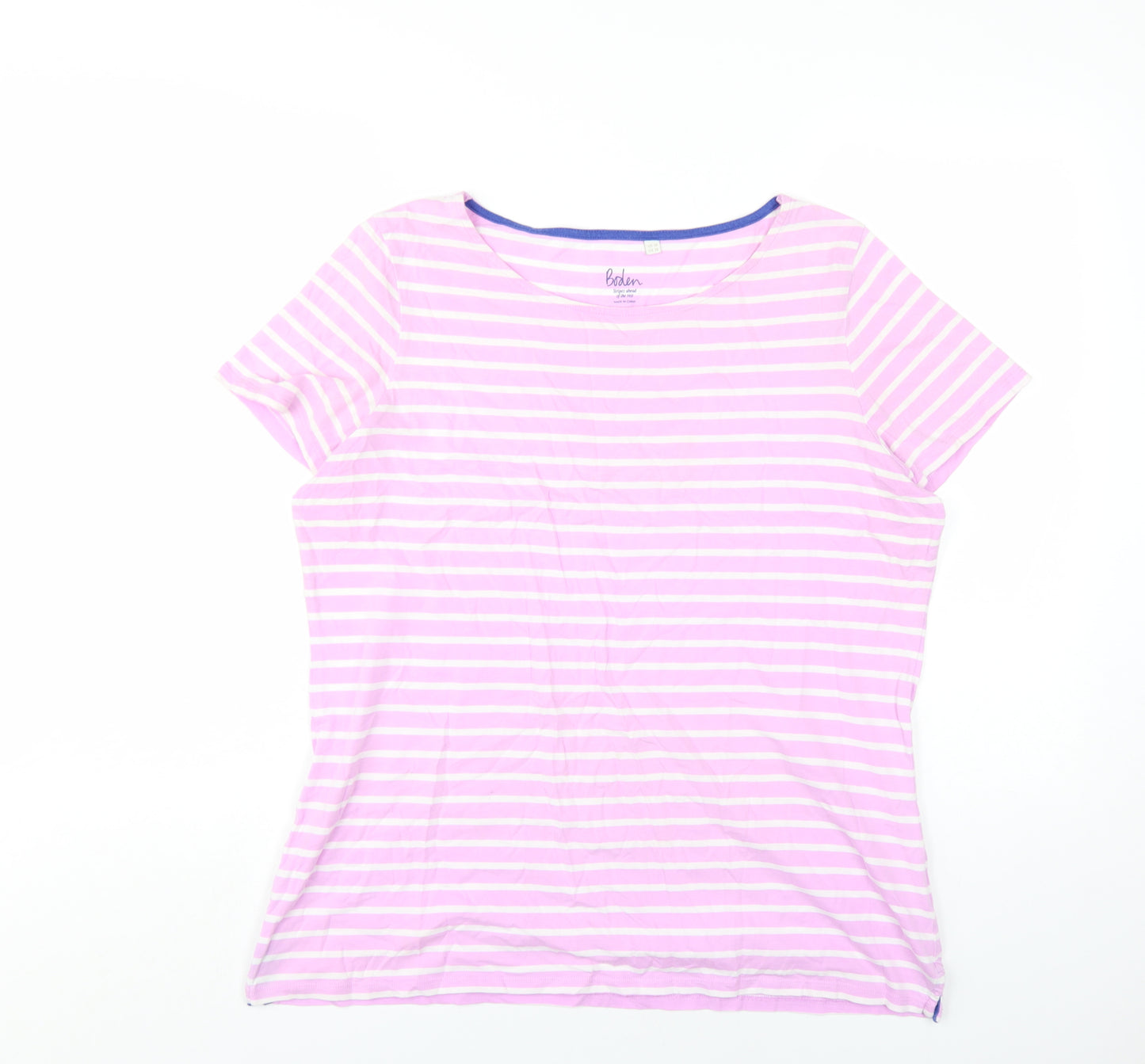 Boden Women's Pink Striped Cotton T-Shirt Size 18
