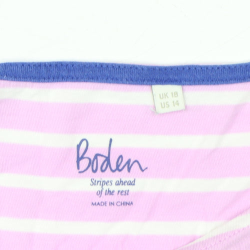 Boden Women's Pink Striped Cotton T-Shirt Size 18