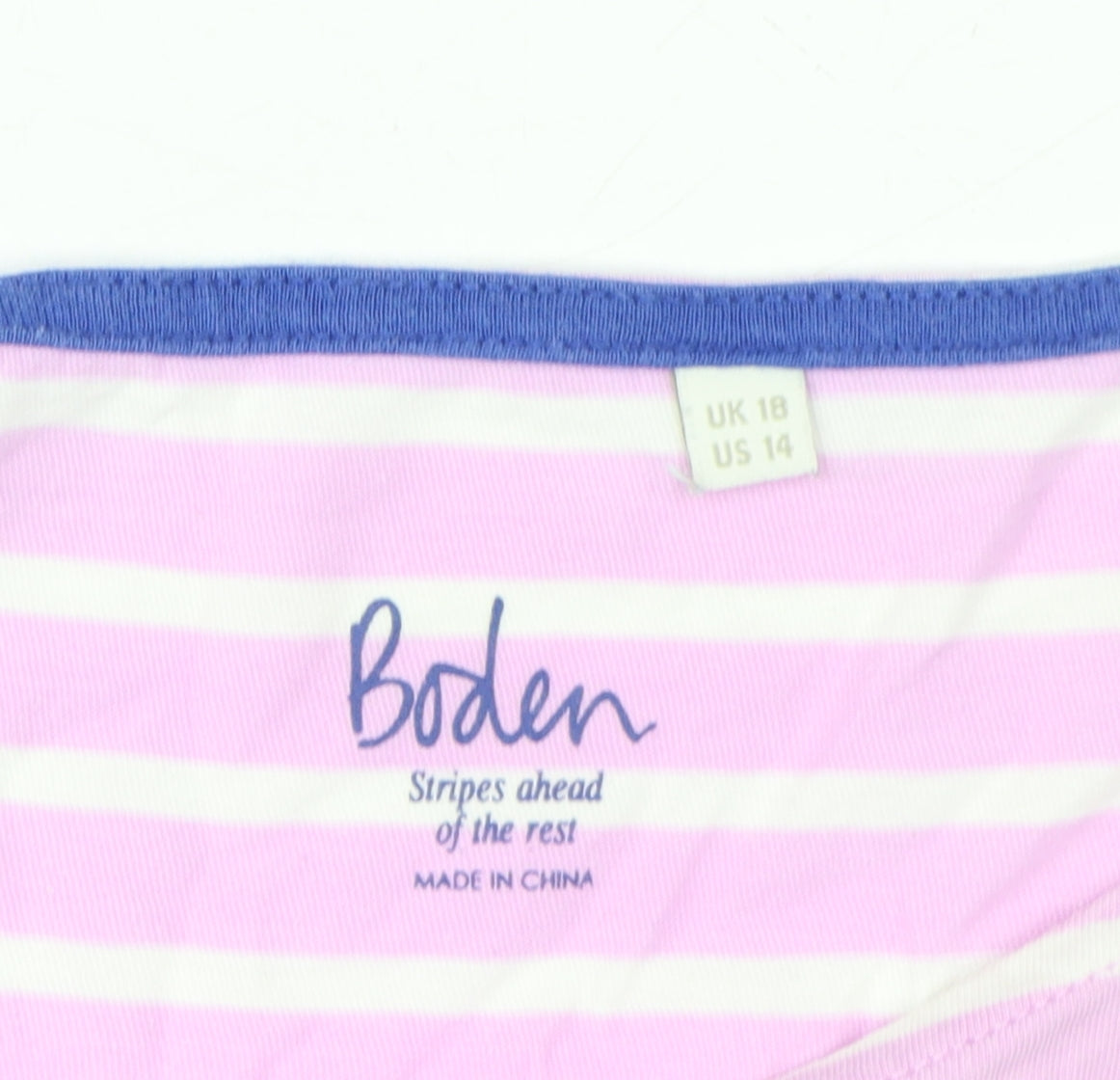 Boden Women's Pink Striped Cotton T-Shirt Size 18