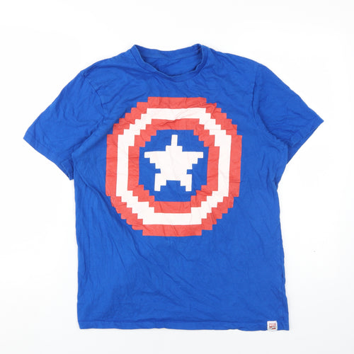 Marvel Men's Blue Captain America T-Shirt, M, Crew Neck