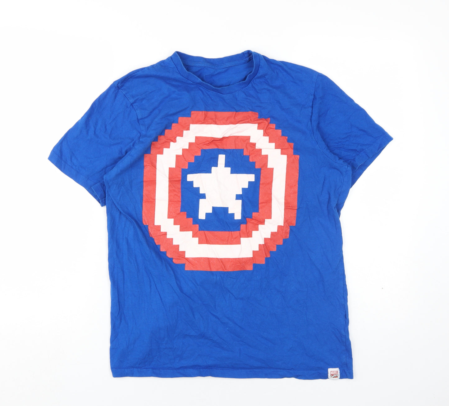 Marvel Men's Blue Captain America T-Shirt, M, Crew Neck