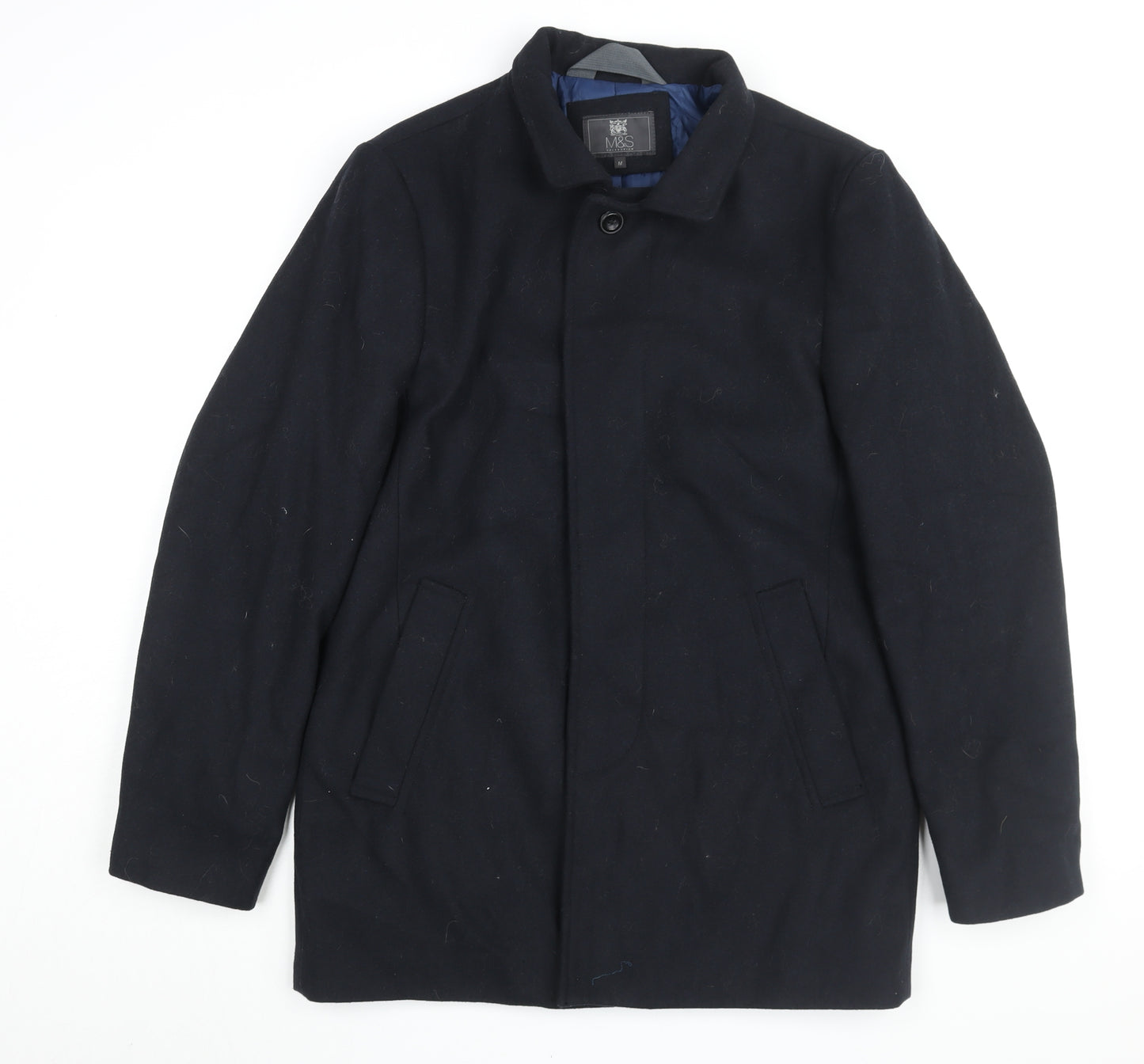Marks and Spencer Men's Navy Overcoat M Wool Blend