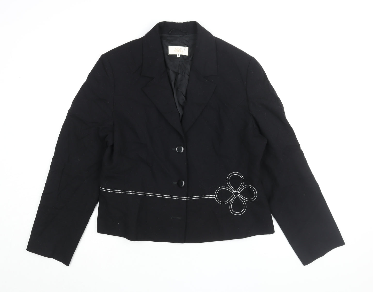 Max Pierre Women's Black Wool Blazer Size 16