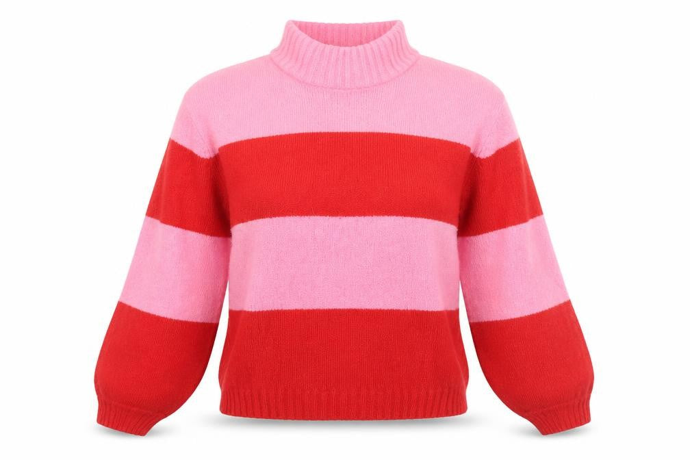 Front view of Brave Soul Women's Multicolour Striped jumper, M