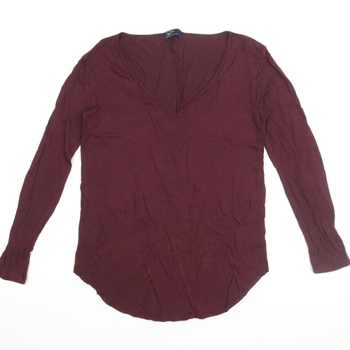 GAP Women's Blouse XS Burgundy Jersey V-Neck Casual