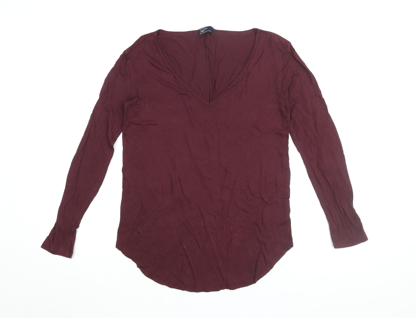 GAP Women's Blouse XS Burgundy Jersey V-Neck Casual