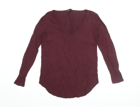 GAP Women's Blouse XS Burgundy Jersey V-Neck Casual