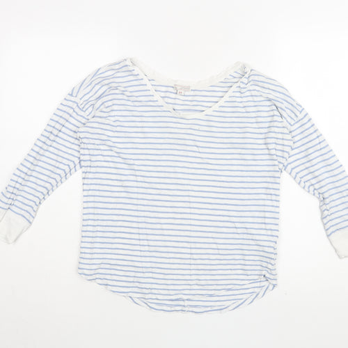 Gap Women's Blue Striped V-Neck T-Shirt XS