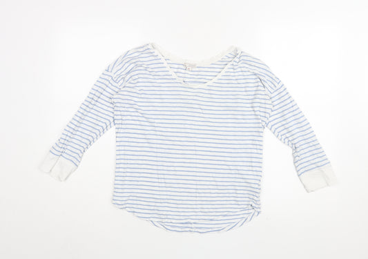 Gap Women's Blue Striped V-Neck T-Shirt XS