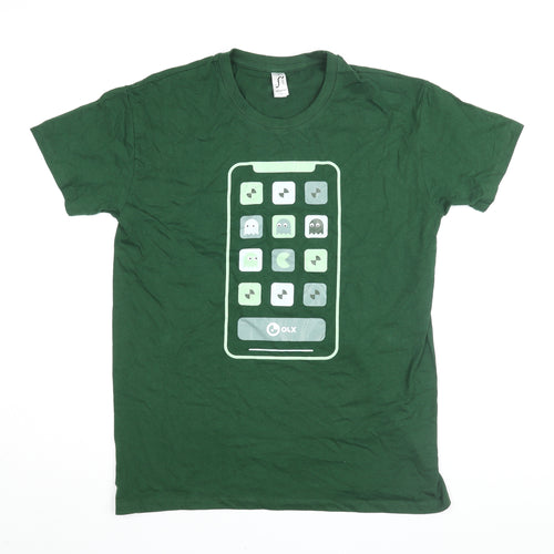 SOL'S Men's Green Graphic Print Geek T-Shirt M