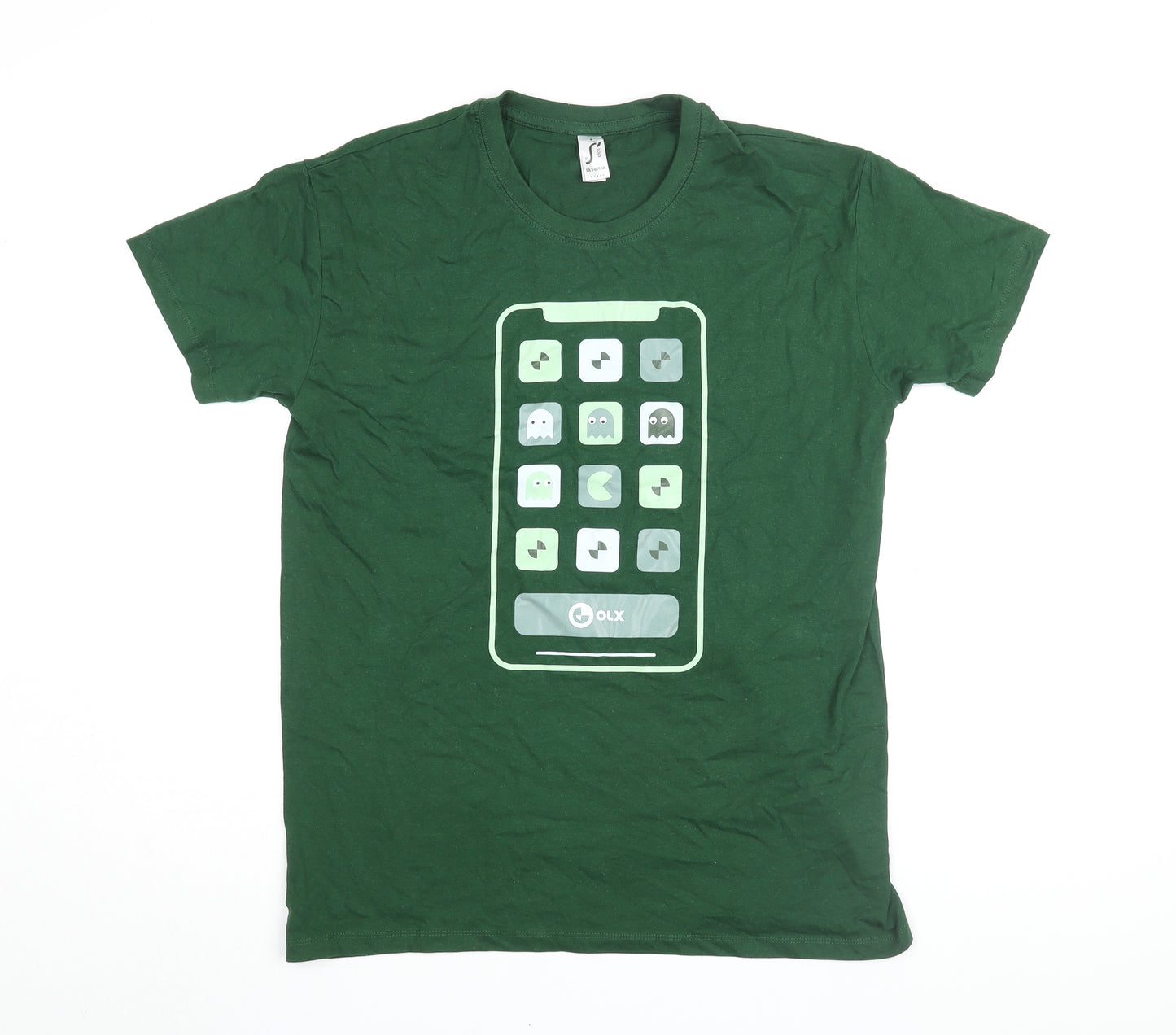 SOL'S Men's Green Graphic Print Geek T-Shirt M