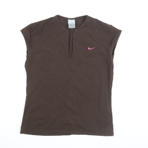 Nike Women's Brown XL Basic T-Shirt with Logo, Casual Fit