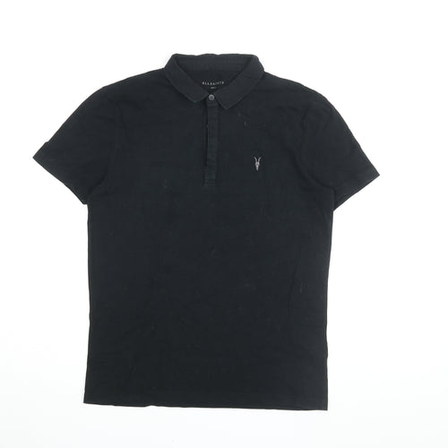 AllSaints Men's Black Slim Fit Polo Shirt, Size S