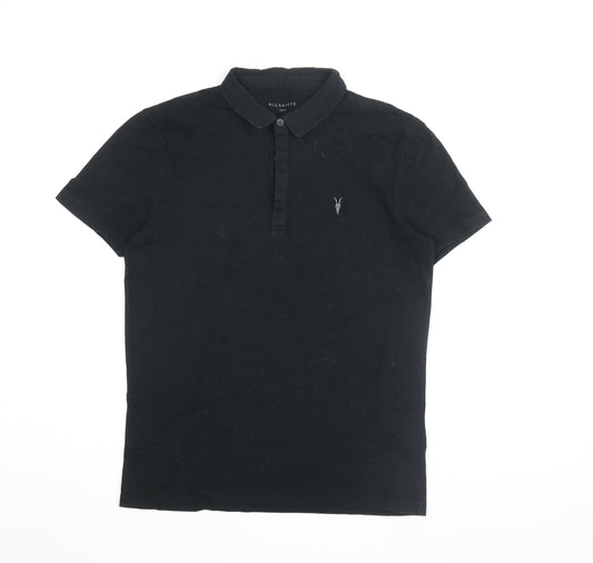 AllSaints Men's Black Slim Fit Polo Shirt, Size S