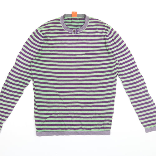 Hugo Boss Men's Purple Green Striped Long Sleeve T-Shirt