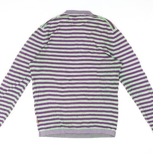 Hugo Boss Men's Purple Green Striped Long Sleeve T-Shirt