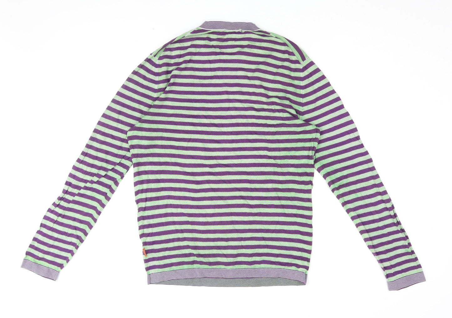 Hugo Boss Men's Purple Green Striped Long Sleeve T-Shirt