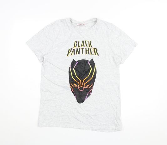 Front view of Marvel unisex kids grey black panther t-shirt 13-14 years