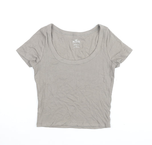 Hollister Women Beige L Basic T-Shirt Scoop Neck