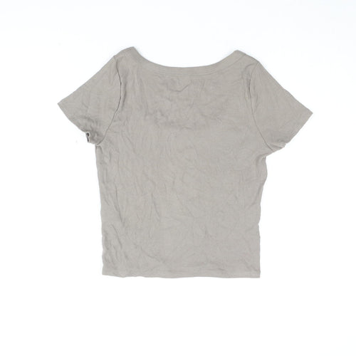 Hollister Women Beige L Basic T-Shirt Scoop Neck