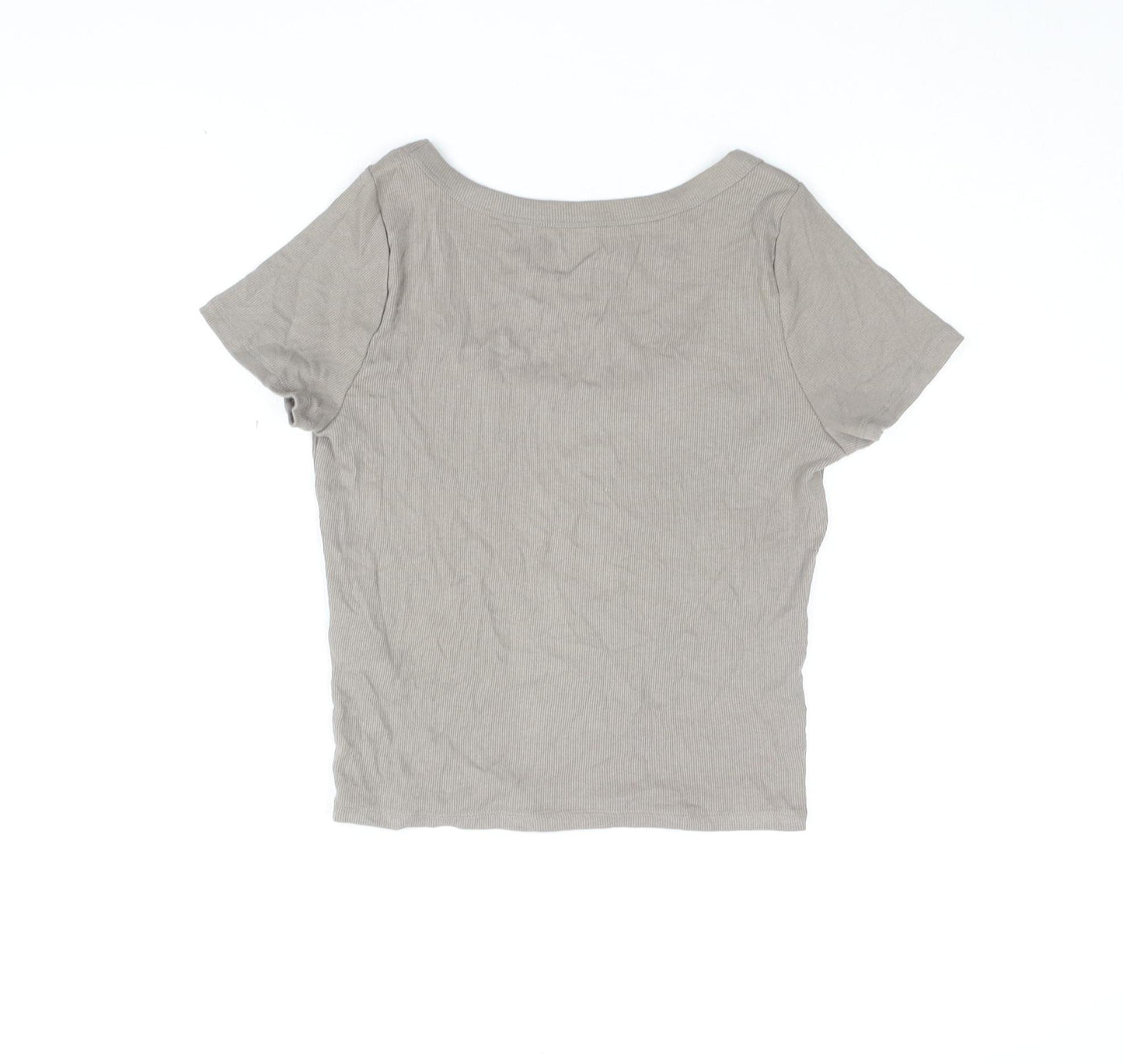 Hollister Women Beige L Basic T-Shirt Scoop Neck