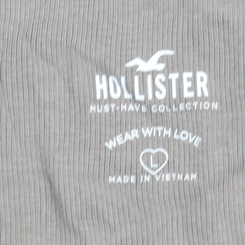 Hollister Women Beige L Basic T-Shirt Scoop Neck