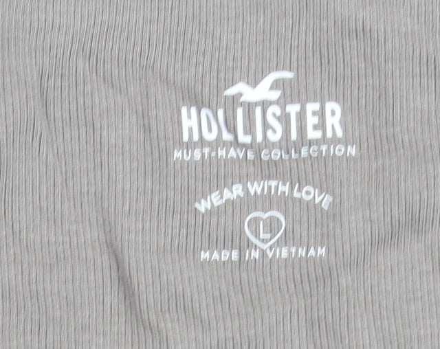 Hollister Women Beige L Basic T-Shirt Scoop Neck