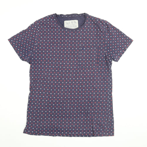 Jack Wills Men's Blue Polka Dot T-Shirt L