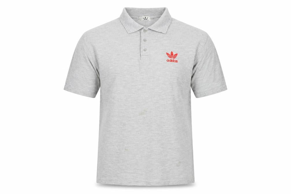Front view of Adidas men’s grey polo shirt m solid casual