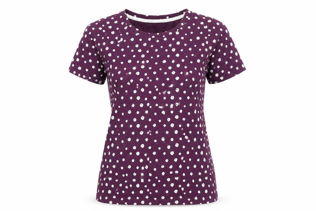 Front view of Peter Storm Women's Purple Polka Dot T-Shirt, size 8