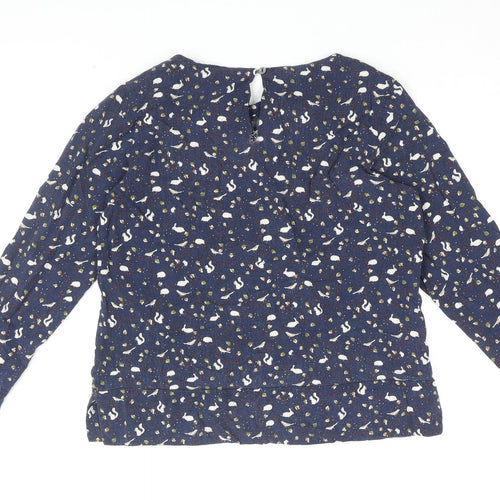 Laura Ashley Women's Blue Animal Blouse, Size 8, Long Sleeve