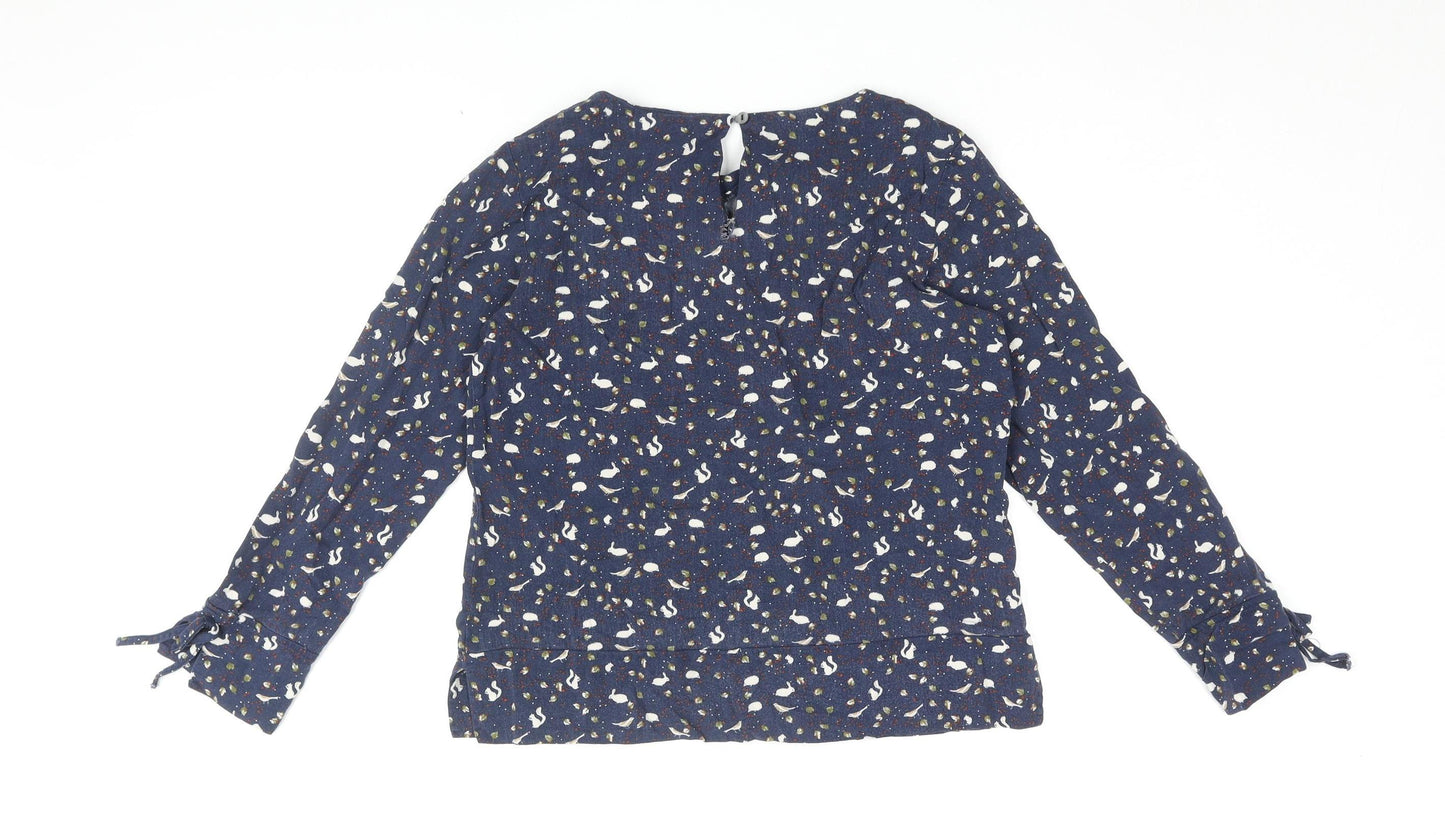 Laura Ashley Women's Blue Animal Blouse, Size 8, Long Sleeve