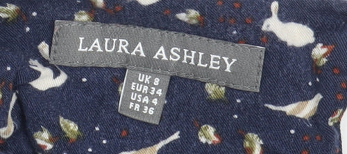 Laura Ashley Women's Blue Animal Blouse, Size 8, Long Sleeve