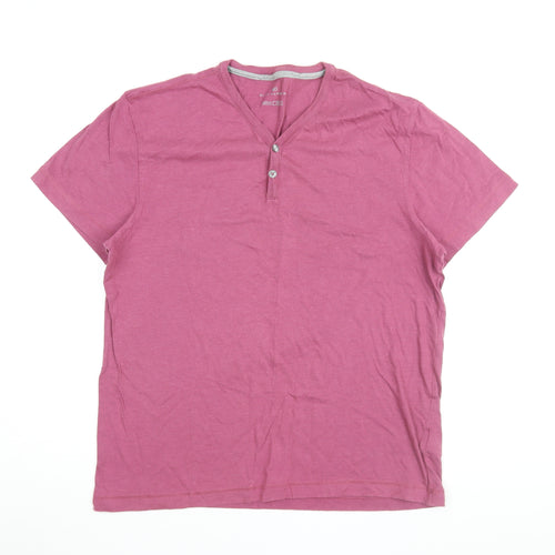 Marks and Spencer Men's Pink Henley T-Shirt Medium