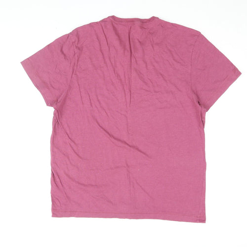 Marks and Spencer Men's Pink Henley T-Shirt Medium