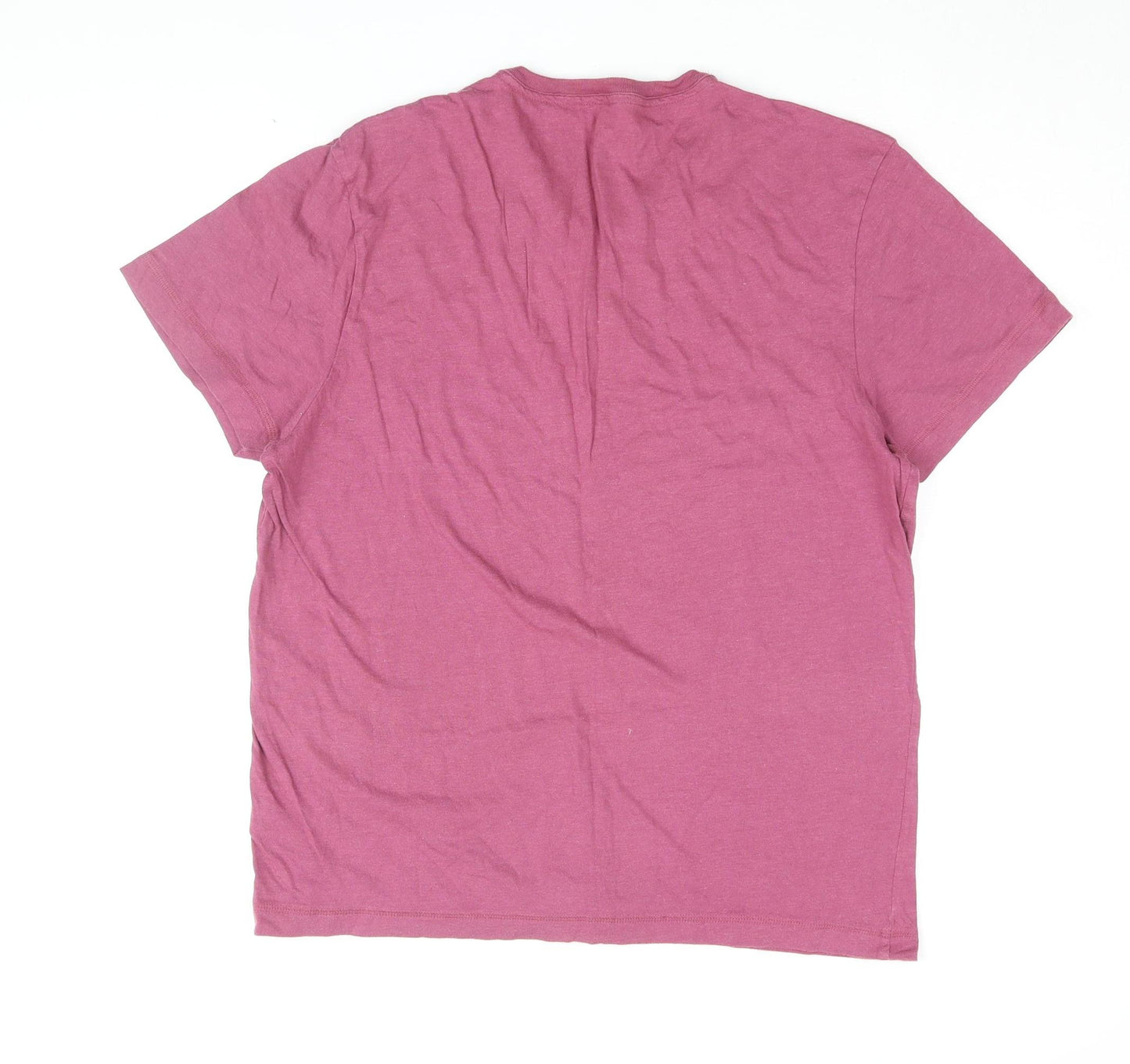 Marks and Spencer Men's Pink Henley T-Shirt Medium
