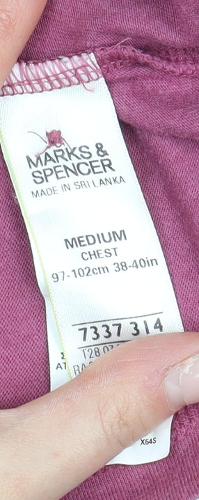 Marks and Spencer Men's Pink Henley T-Shirt Medium