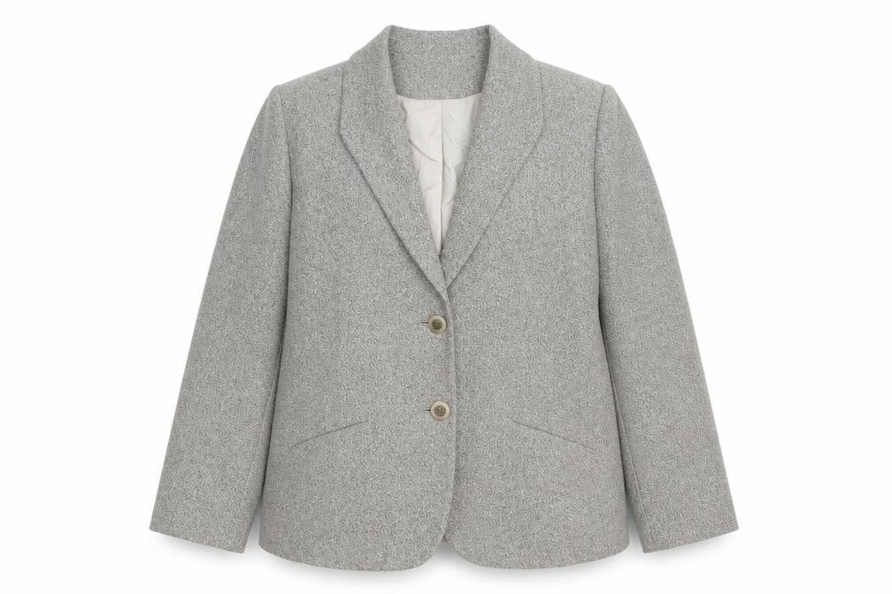 Front view of Ann Harvey Women's Grey Blazer, size 16, Two-Button