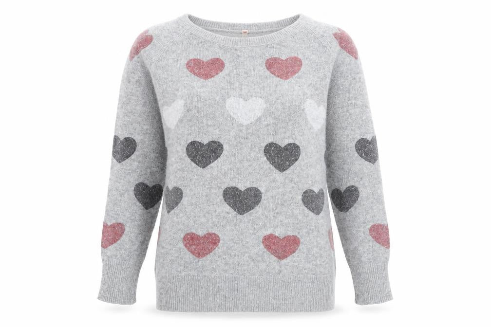 Front view of Sweewë Grey Heart Print Pullover Women M