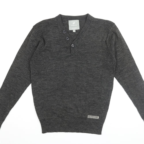 Petroleum Men's Grey Henley Jumper, Size S, Acrylic Wool Knit