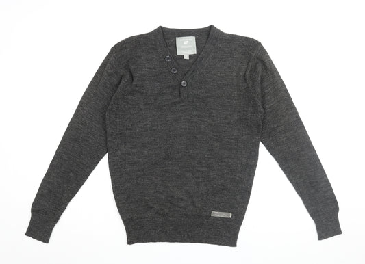 Petroleum Men's Grey Henley Jumper, Size S, Acrylic Wool Knit