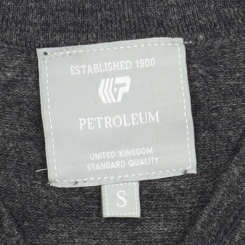 Petroleum Men's Grey Henley Jumper, Size S, Acrylic Wool Knit