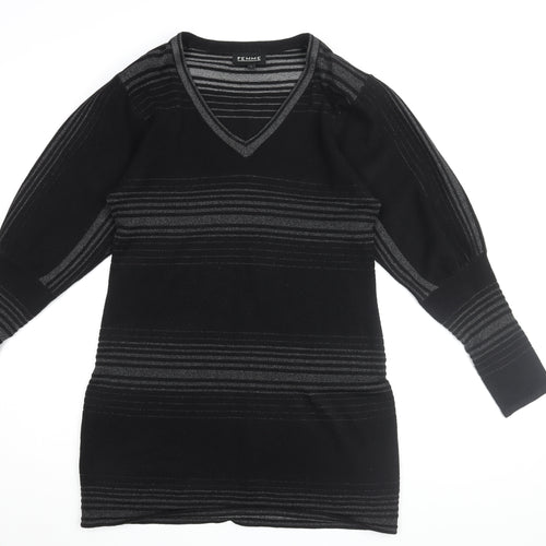 Femme Women's Black Striped Jumper Dress, L