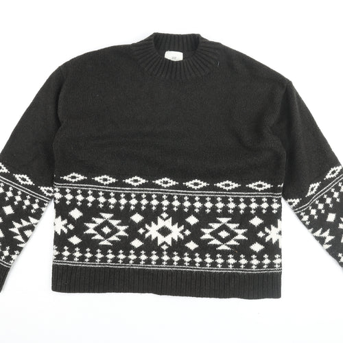 H&M Women's Black Geometric Knit Pullover Jumper S