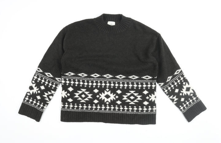 H&M Women's Black Geometric Knit Pullover Jumper S