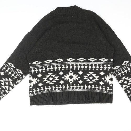 H&M Women's Black Geometric Knit Pullover Jumper S