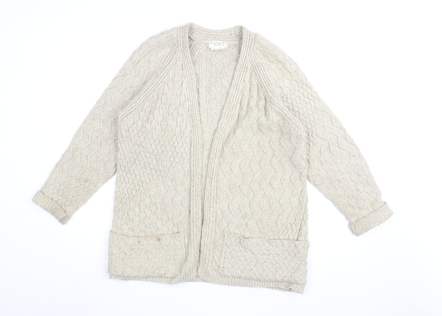 Next Women's Beige Cable-Knit Cardigan Size 10