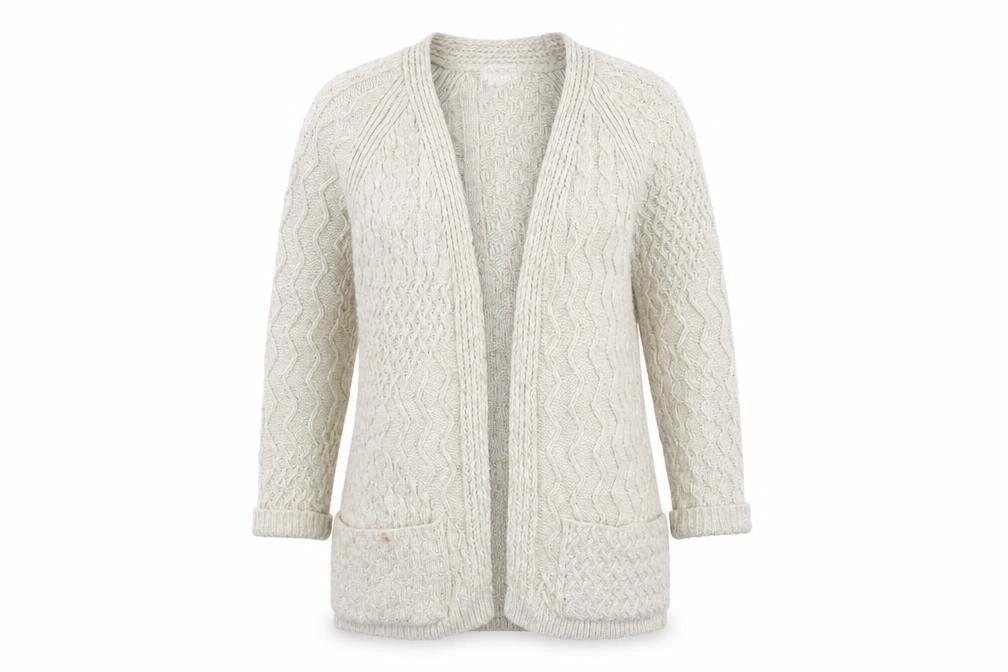 Front view of Next Women's Beige Cable-Knit Cardigan, size 10