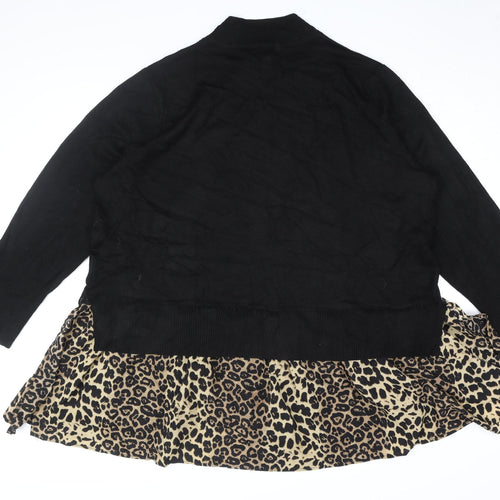 BE FORE DAWN Women's Black Cardigan, Size 18, Animal Print