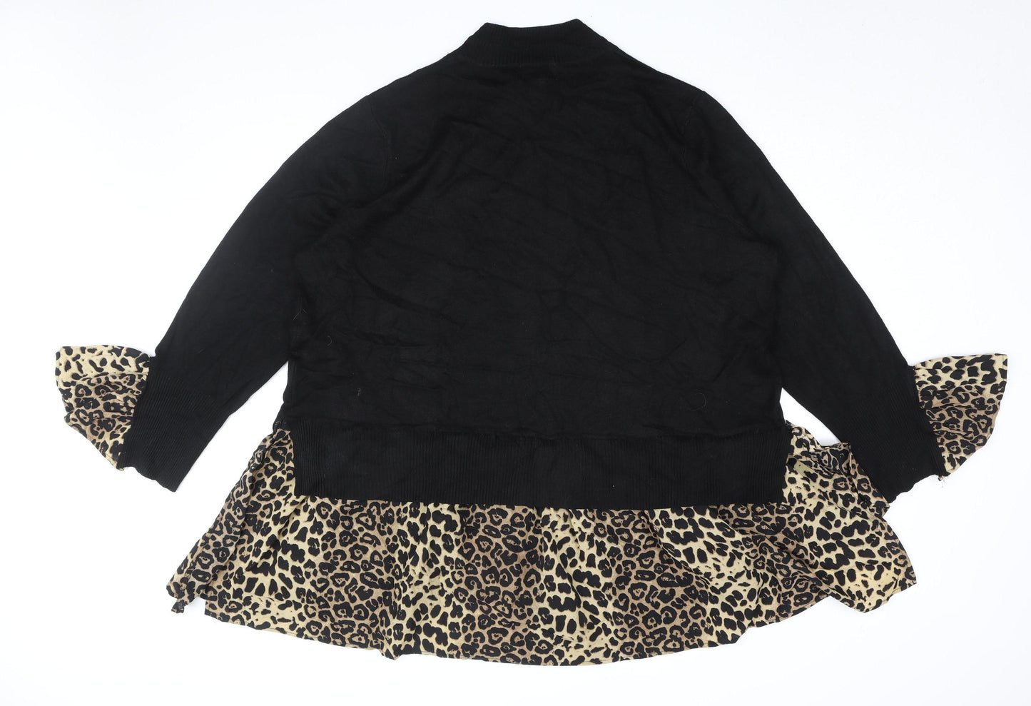 BE FORE DAWN Women's Black Cardigan, Size 18, Animal Print